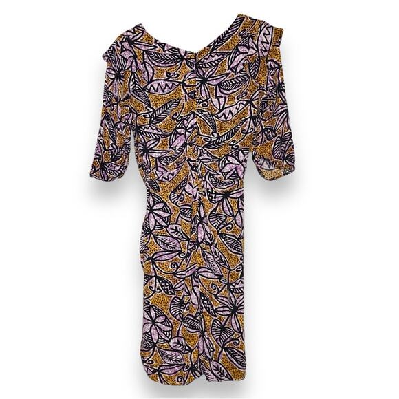 714. Zara TRF Gathered Mini V-Neck 3/4 Length Ruffled Sleeve Mini Dress Size XS - Picture 4 of 6